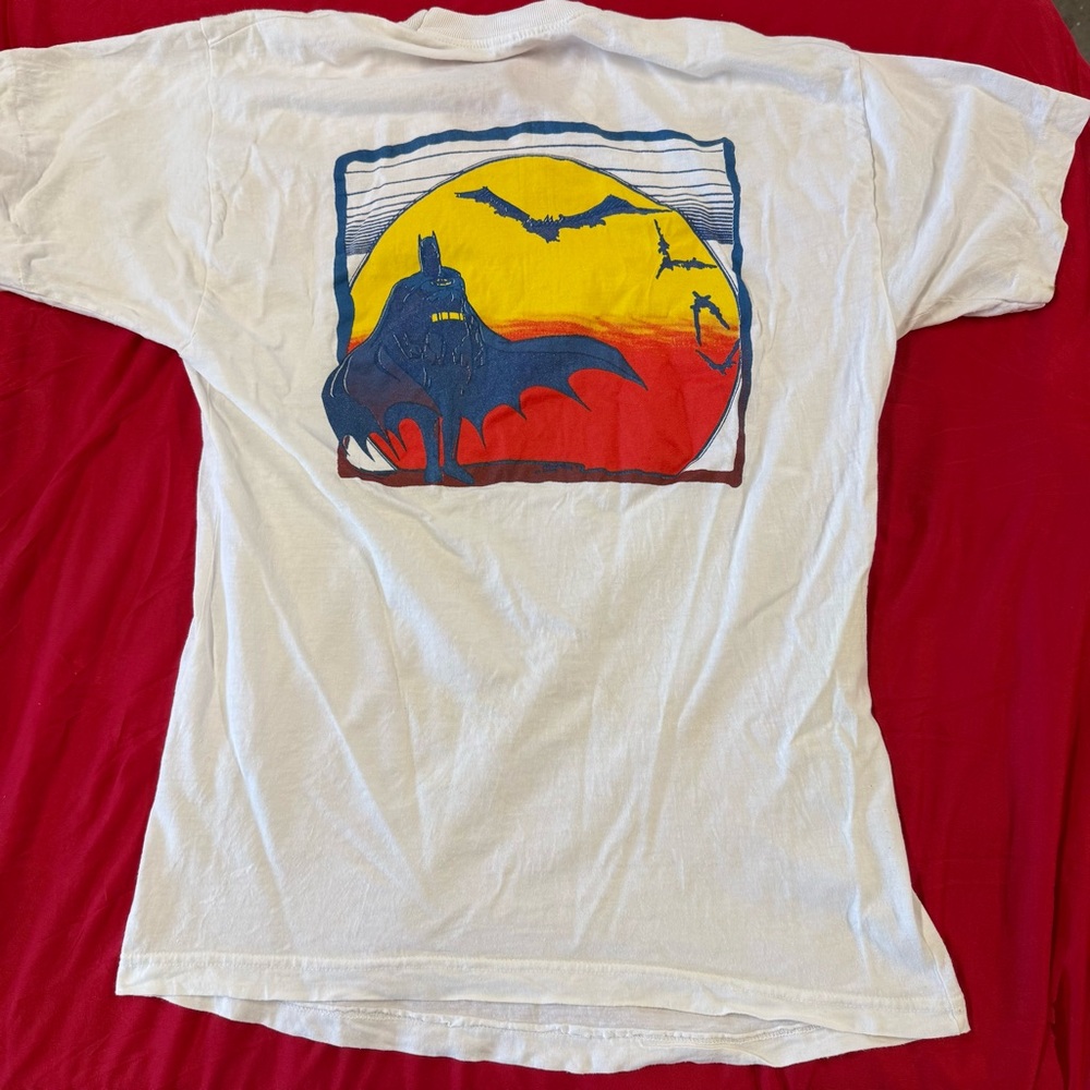 Vintage Batman Sunset Back Graphic White T-Shirt